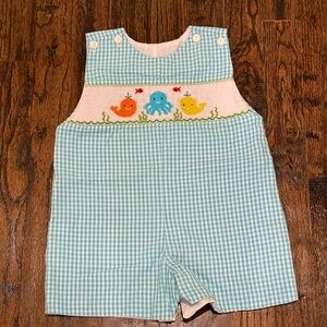 Blue Gingham Baby Romper with Sea Creatures